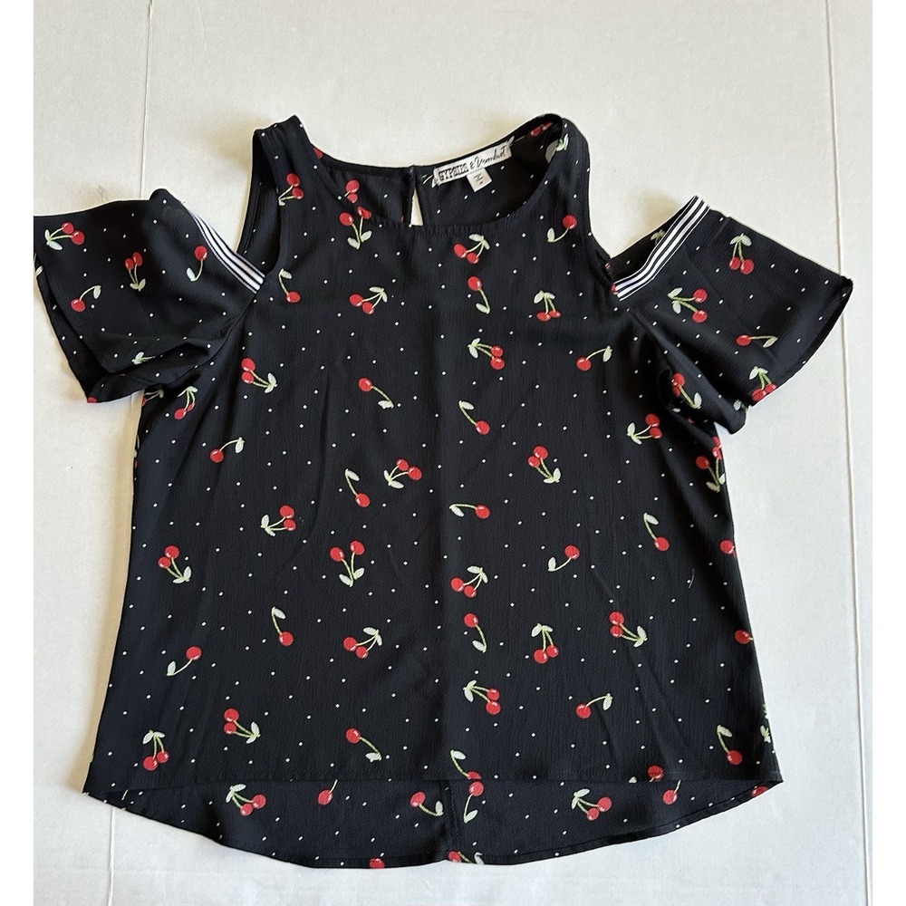 Gypsies & Moondust Black Cold Shoulder With Cherries And Polk-dots Girls Medium